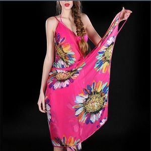 🎉 Pink Sheer Floral Cover Up Dress